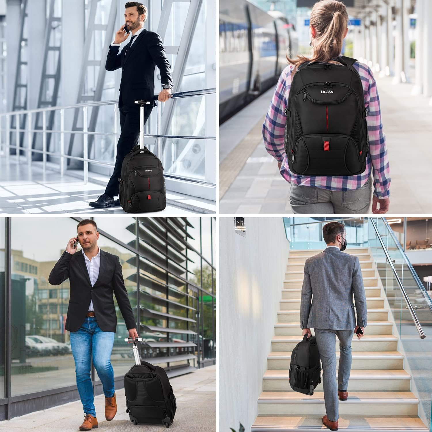 Trolley Backpack with Wheels Laptop Travel Backpack for Adults School Bag with Wheels Business Trolley Laptop Bag, black, School bag with wheels – Bild 6