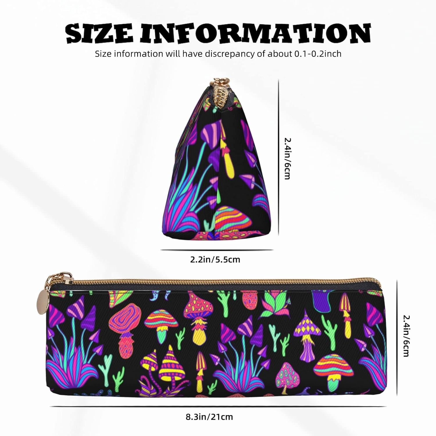 Psychedelic Magic Mushrooms Pencil Case, Triangle Pencil Case, Portable Pencil Case, Leather Organizer with Zipper, Cosmetic Bag, White, Bag organiser – Bild 6