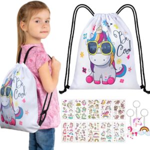 URAQT Turnbeutel Kindergarten, Einhorn Unicorn Turnbeutel Rucksack, kids Turnbeutel, Sticker, Armbänder als Partygeschenk