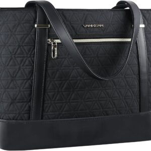 VANKEAN Laptop Bag Women's 15.6 Inch Briefcase Elegant Handbag Large Lightweight Tote Bag with USB Port Waterproof Work Bag for Business/Travel/School, Black