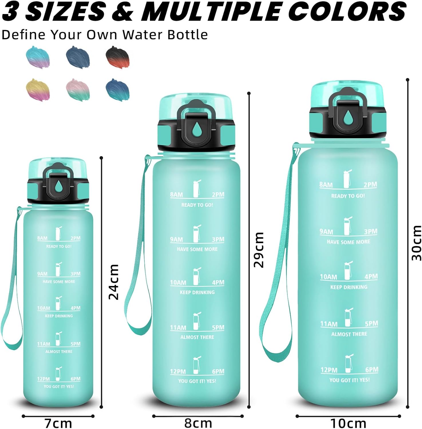 Children's Water Bottle, 0.5 Litre Water Bottle, Water Bottle with Time, Water Bottle with Time Marking, Easy to Clean, Children's Bottle for School, Outdoor, Camping, Running, Fitness, Office – Bild 5