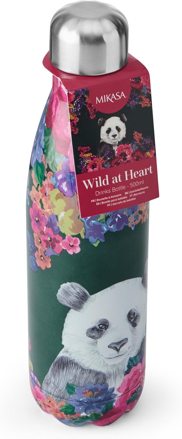 Mikasa Wild at Heart Water Bottle, 500 ml, Reusable Insulated Stainless Steel Bottle with Screw Cap for Travel, School or Gym, Panda Print – Bild 10