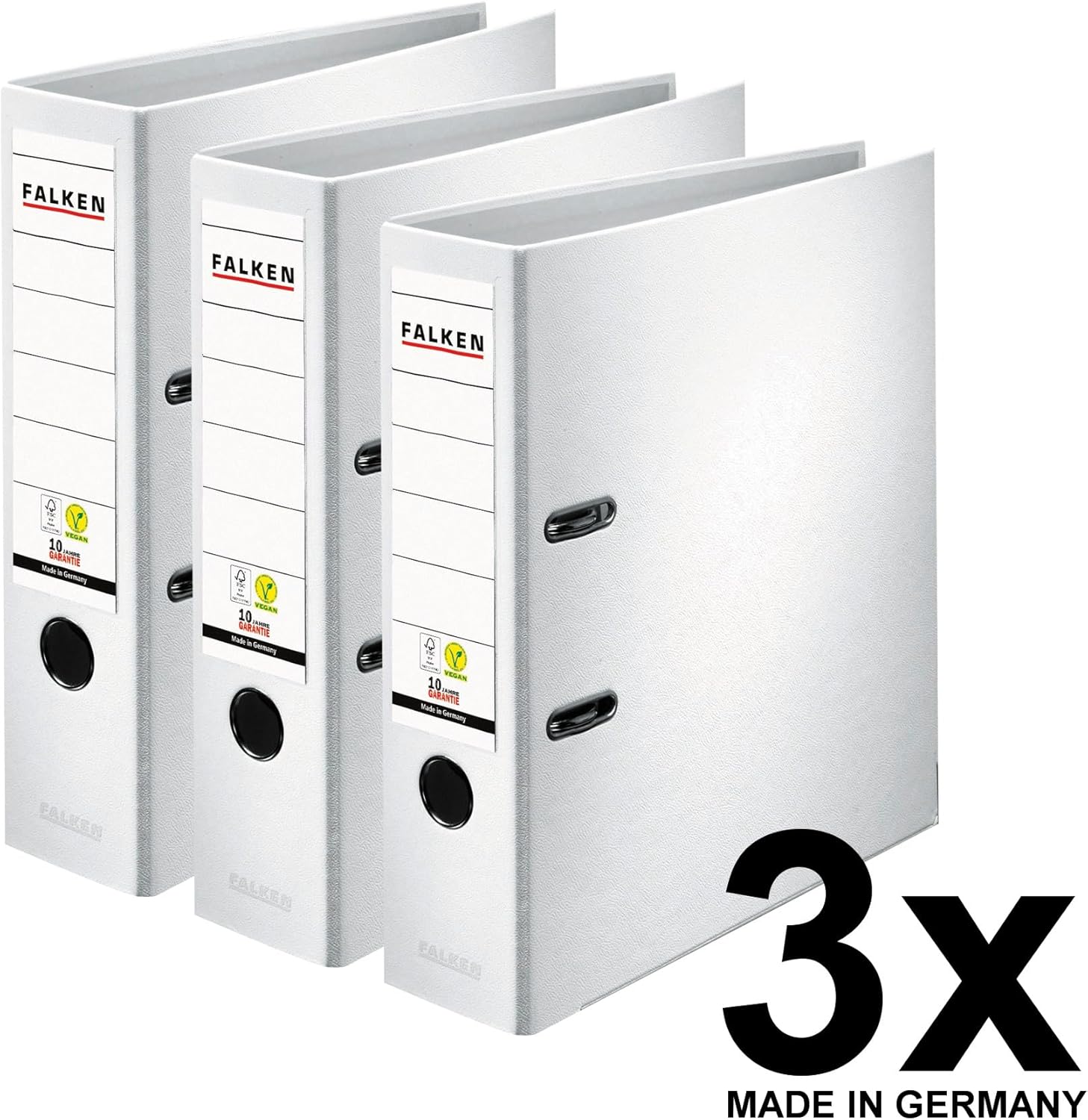 Original Falken Pack of 3 Polypropylene Colour Folders, Made in Germany, 8 cm Wide, DIN A4, White, Vegan Plastic Folder, Ring Binder, Letter Folder, Office Folder, Plastic Folder, Slotted Folder – Bild 2