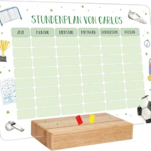 GRAVURZEILE Personalised Timetable – Football with Name – Wipe Clean Weekly Planner for Children Including Pen – Gift for the School Cone for First Day of School – Colour: Football