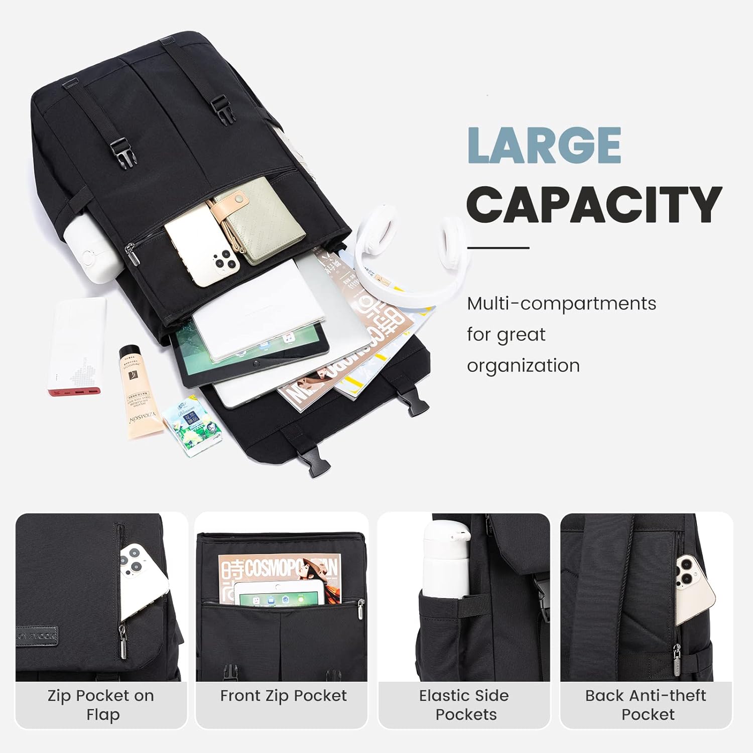 LOVEVOOK Laptop Backpack Women Men Large 17.3 Inch Backpack Waterproof School Backpack Teenager Girls School Bag Boys Backpack Women Casual Daypacks for University School Travel Business – Bild 4