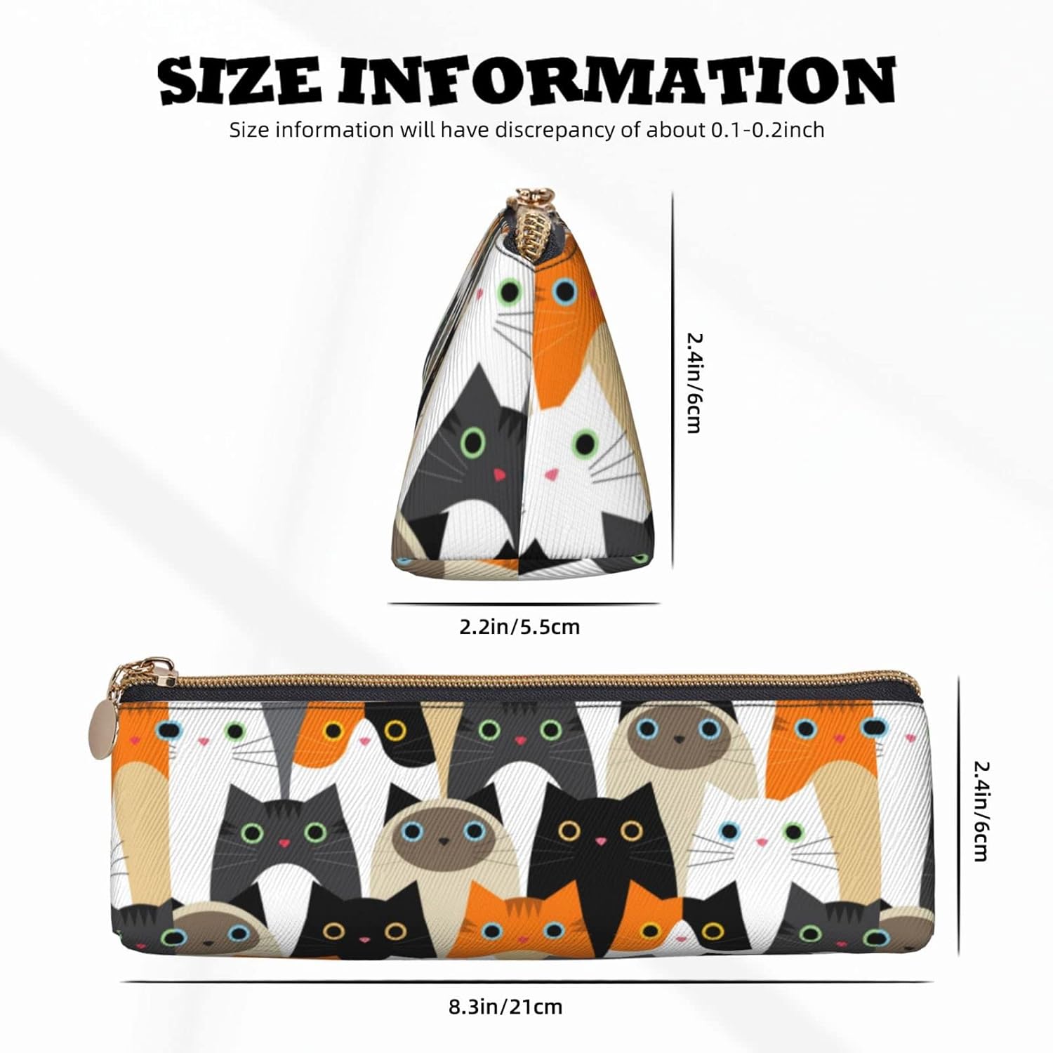 Cute Animal Cat Pencil Case Triangle Pencil Case Portable Pencil Case Leather Organizer Zipper Cosmetic Bag, White, Bag organiser – Bild 6