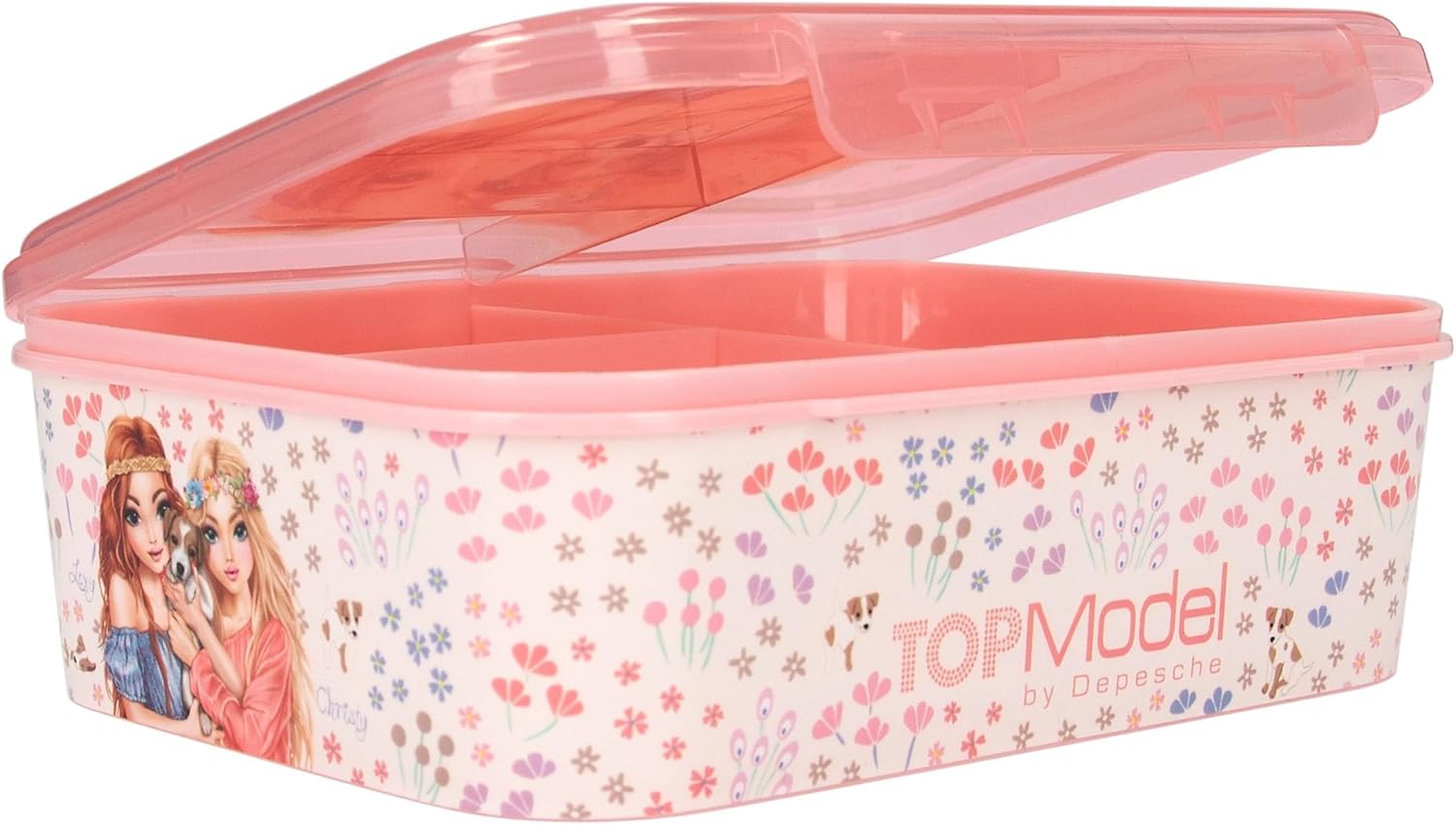 Depesche 12888 TOPModel Velo Fleur Lunch Box in Pink, with Model Motif and Floral Pattern, Lunch Box with 3 Compartments and Transparent Lid, Multicoloured – Bild 3