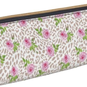 Federmäppchen mit Leoparden- und Rosen-Blumenmuster, Kosmetiktasche, Stifttasche, dreieckiges Leder, Aufbewahrungstasche mit Reißverschluss, Schreibwaren-Organizer für Erwachsene im Büro