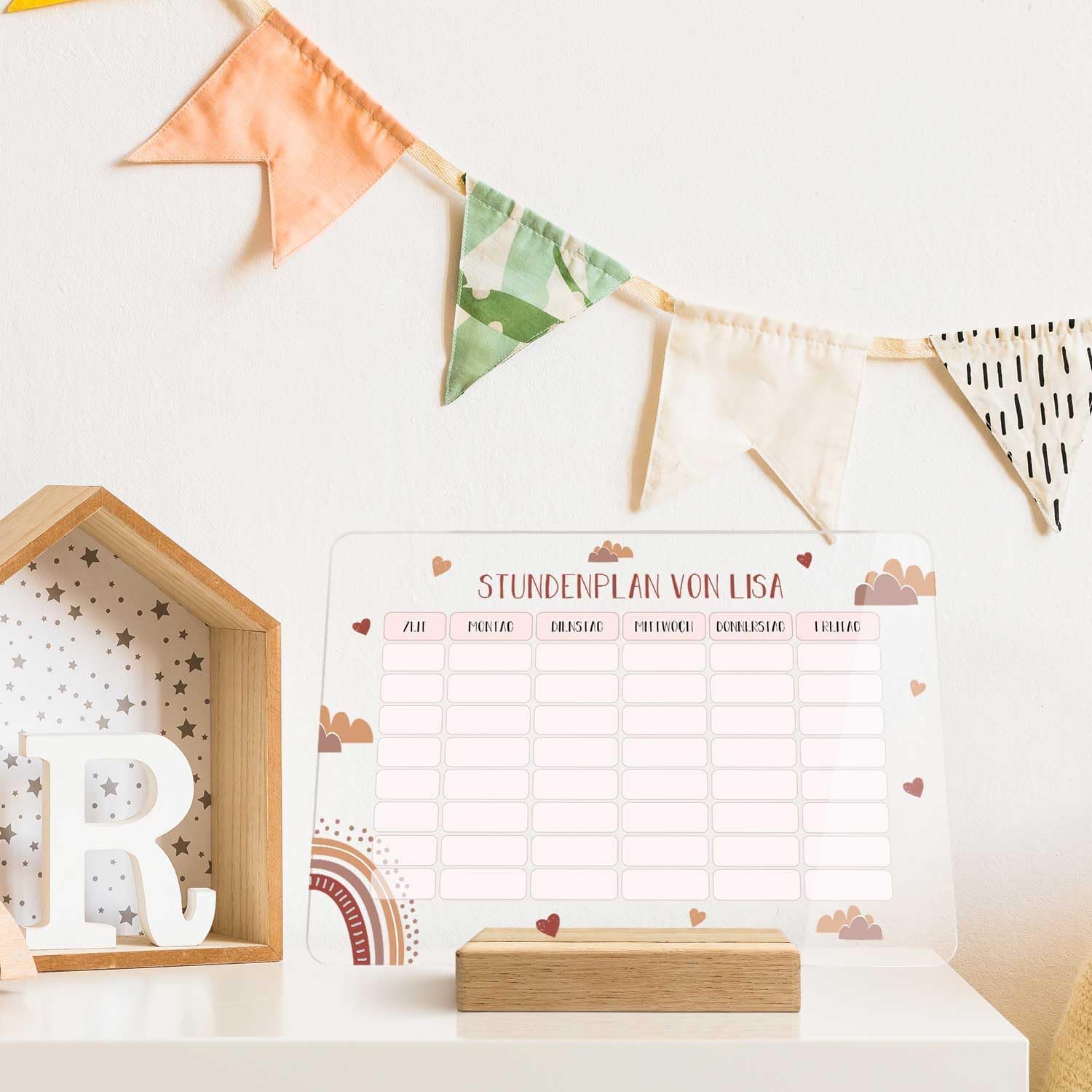 GRAVURZEILE Personalised Timetable - Rainbow with Name - Wipe-Clean Weekly Planner for Children Including Pen - Gift for the School Cone for First Day of School - Colour: Red – Bild 3