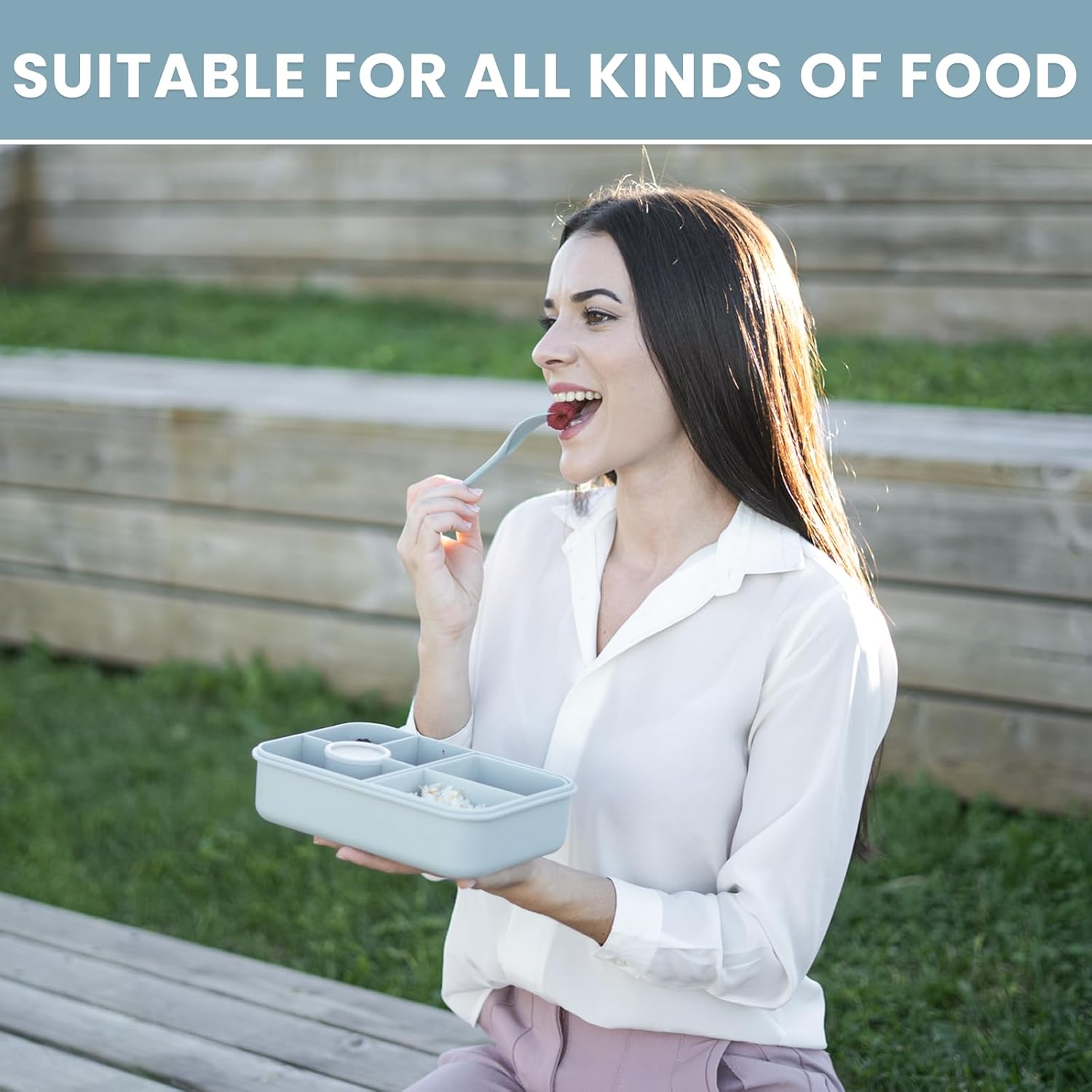 Bugucat Children's Lunchbox with Compartments, 1300 ml, Leak-Proof, Bento Box with Cutlery Set, Sandwich Box for Adults, Breakfast Box for Girls and Boys, Blue – Bild 6