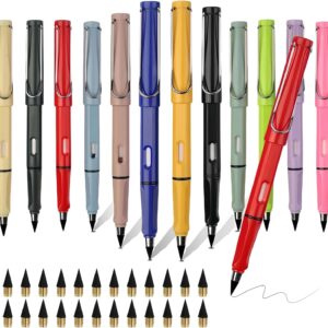Meleager Pack of 12 Eternal Pencils, Magic Pencils with 24 Interchangeable Heads, Black, Infinity Pencil with Eraser, Inkless Pencils for Writing Painting, Infinity Magic Pencil for Children