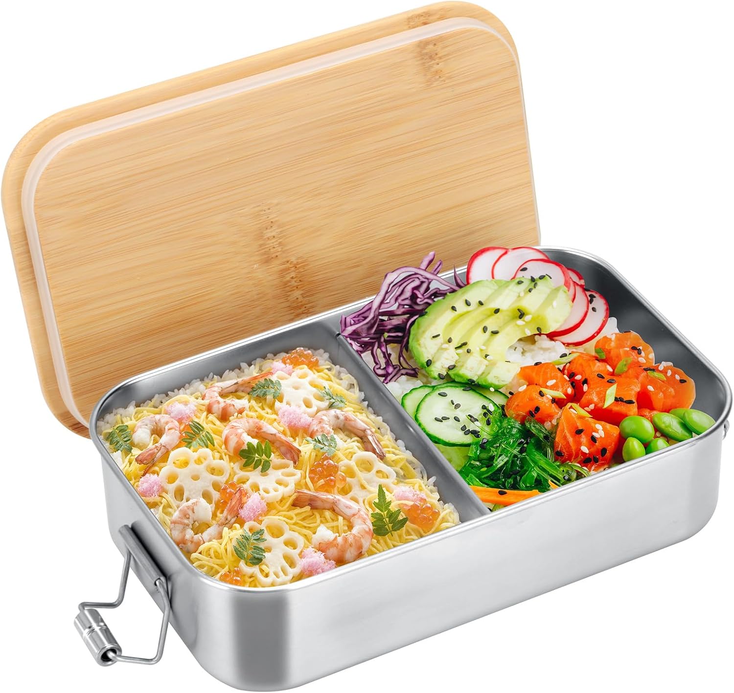 Cozary Stainless Steel Lunch Box, 1000 ml Adult Lunch Box with Compartments, BPA-Free, Bento Box, Leak-Proof with Sealing Ring for Work, School and Picnics