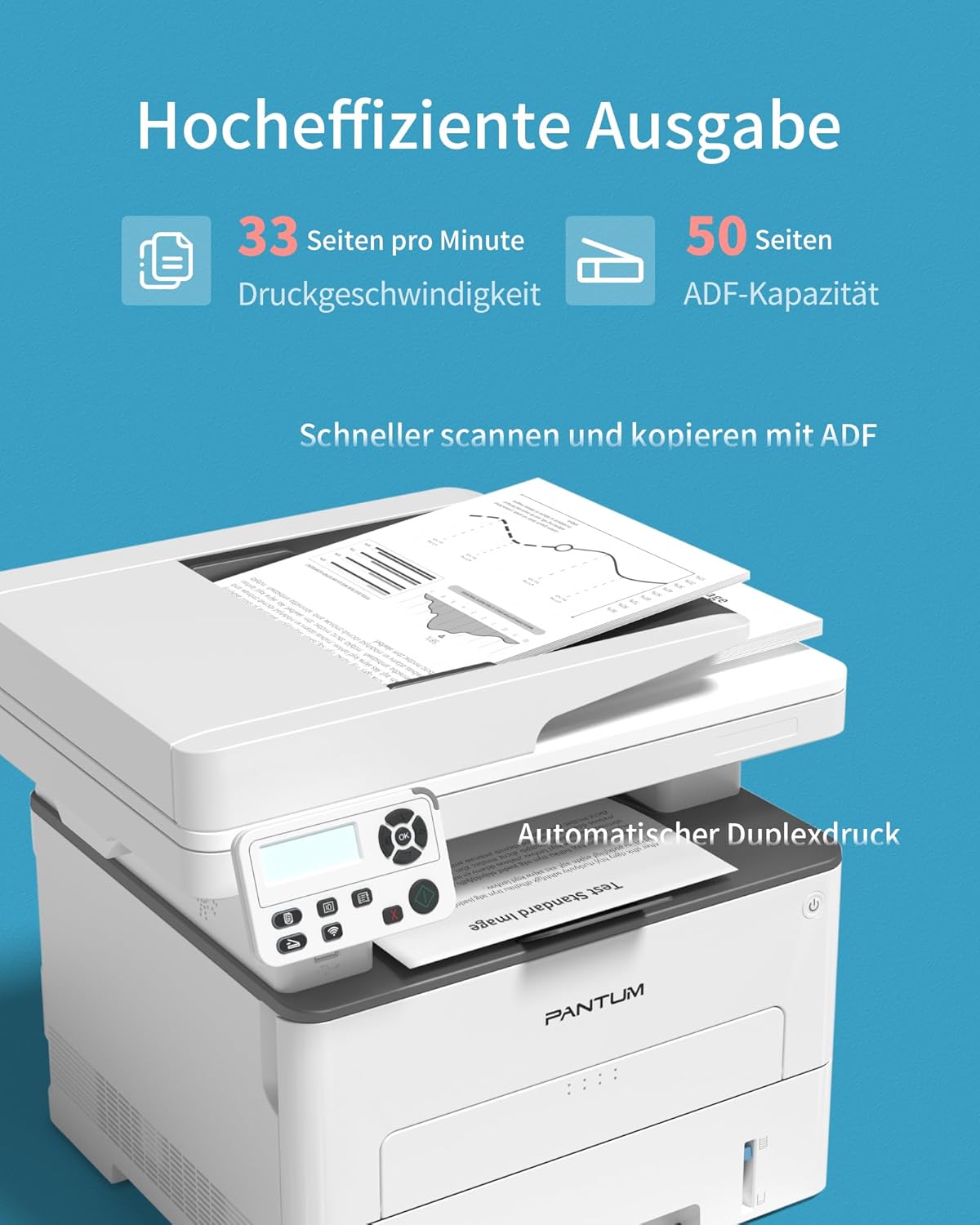 PANTUM M7108DW Laser Printer Multifunction Printer Scanner Copier, WLAN/USB/Ethernet, Black White, Automatic Duplex Printing, 33ppm, Includes 1500 Page Starter Toner Cartridge – Bild 4