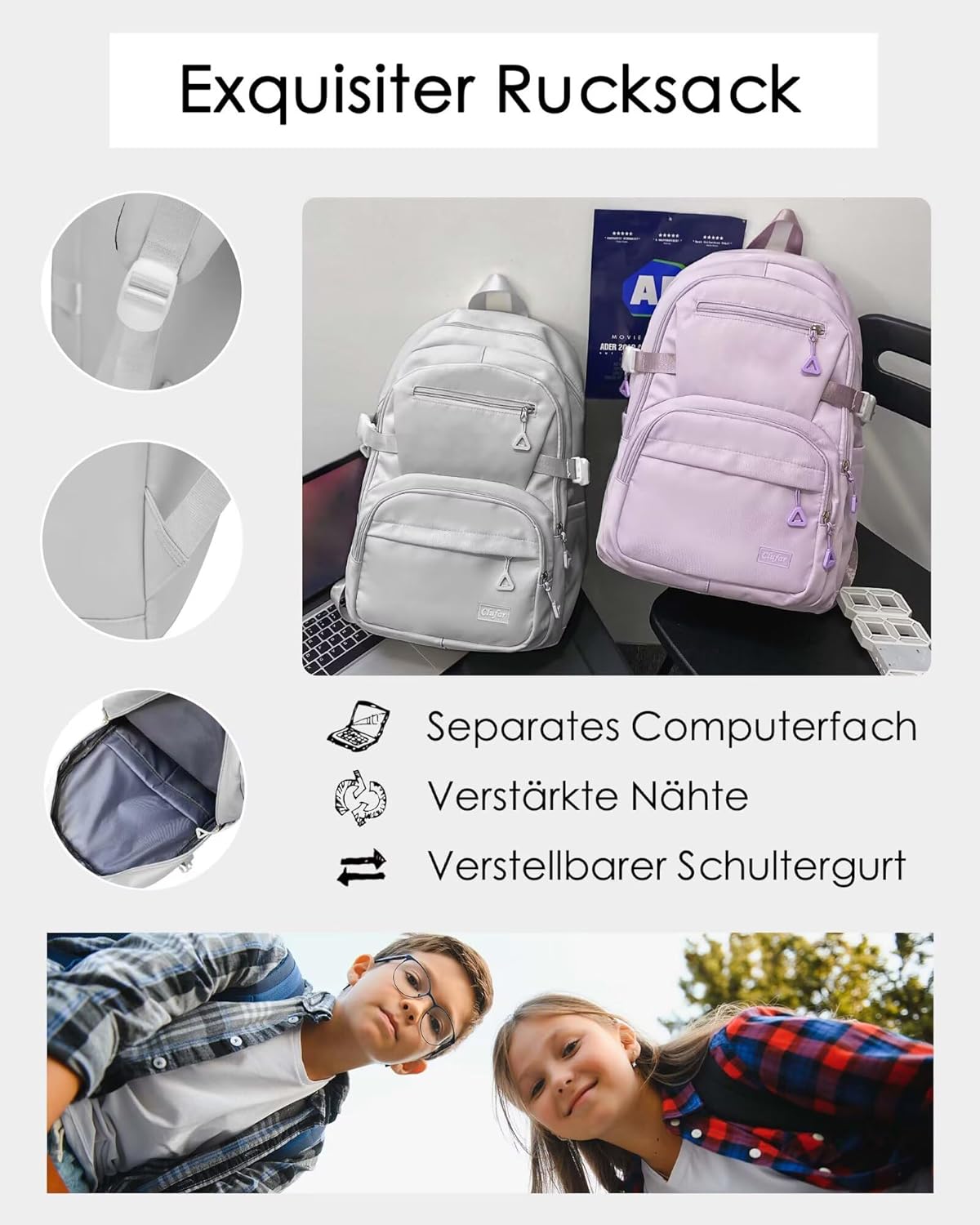 School Backpack Girls Boys Teenagers Waterproof School Bag Lightweight Backpack School Bag Comfortable School Bag Backpack Multi Bag School Backpacks Large for Girls Boys – Bild 3