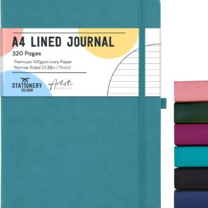 STATIONERY ISLAND A4 Lined Notebook, 320 Pages Thick Lined Journal, Hardcover with 100gsm for Writing, Working, Learning, Journal, Teal