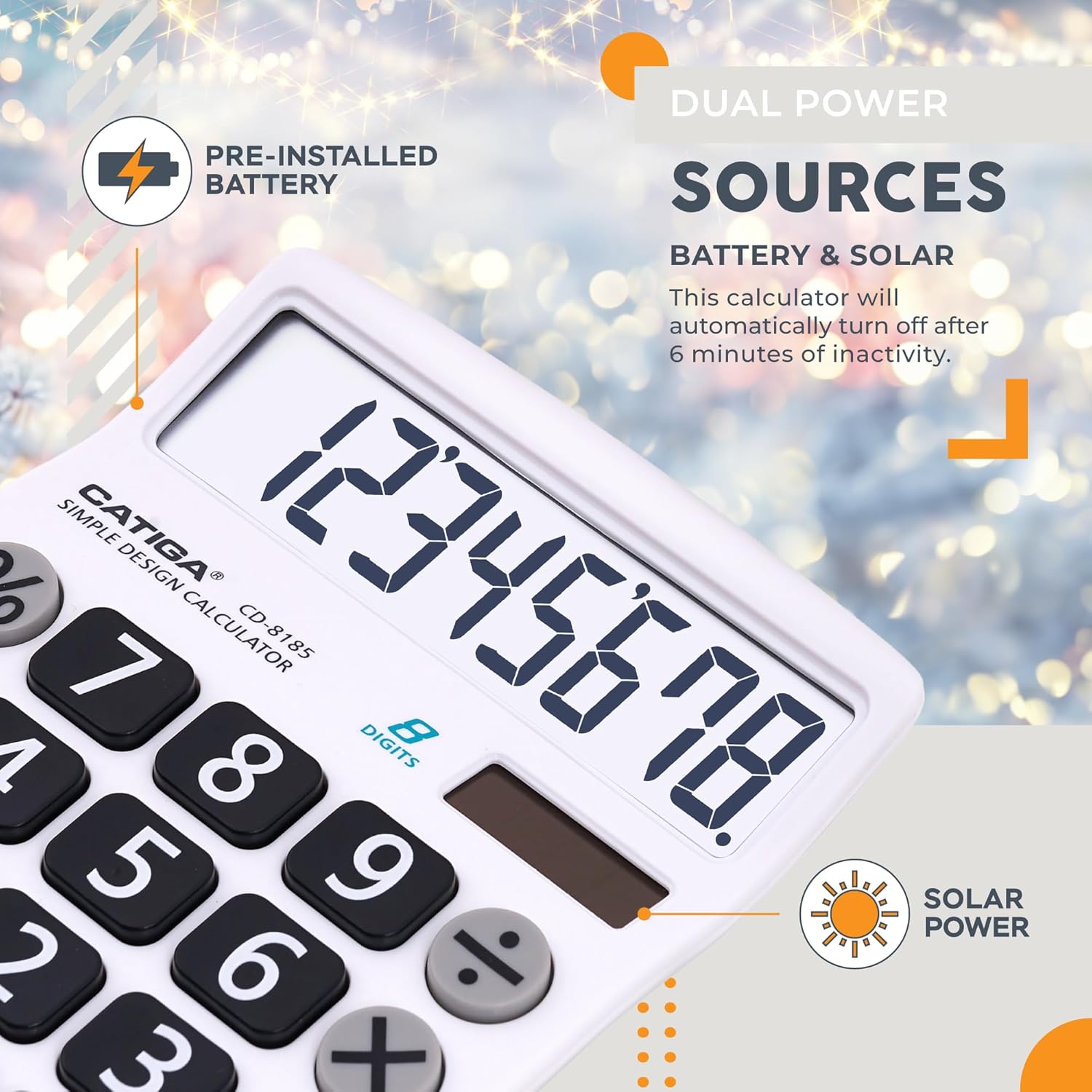 CATIGA 8 Digit Desktop Calculator with Solar and Battery Powered, Easy-to-Read LCD Display and Large Buttons - Ideal for Home, Office, School, Teaching and Business, CD-8185 – Bild 3