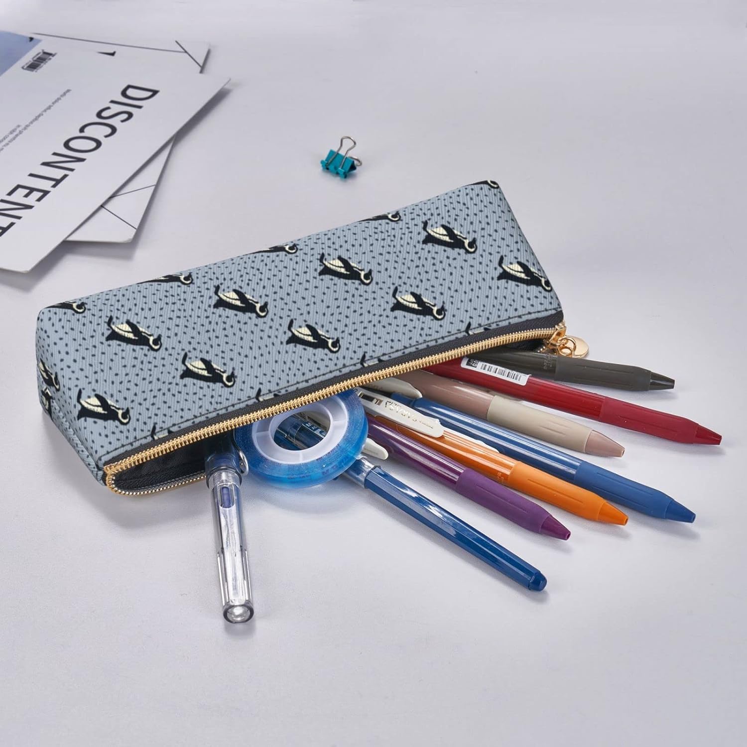 Federmäppchen mit niedlichem Pinguin-Tiermuster, dreieckig, tragbares Federmäppchen, Leder-Organizer mit Reißverschluss, Kosmetiktasche – Bild 7