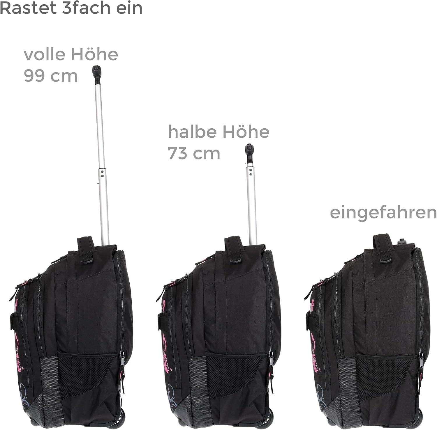 ELEPHANT Trolley Hero Signature Trolley Backpack School Trolley Design 12646, Butterfly Black Pink, School trolley – Bild 2