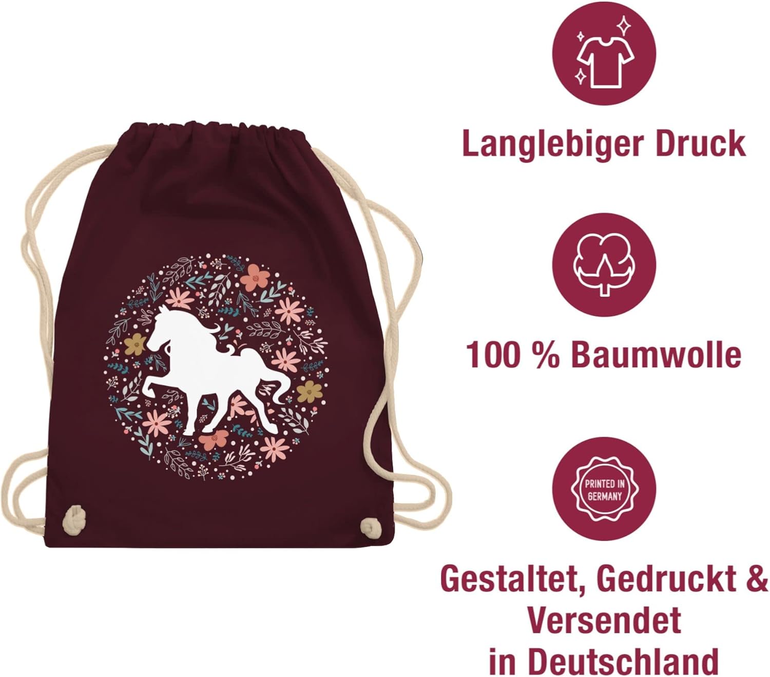 Shirtracer - Animal motif animal print - horse with flowers - gym bag and fabric bag made of cotton – Bild 5