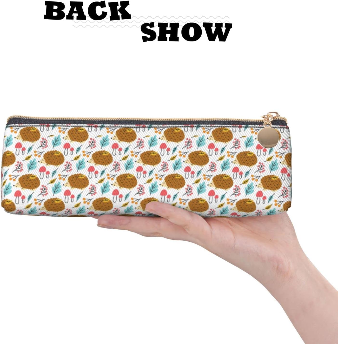 Cute Hedgehog Floral Pencil Case Cosmetic Bag Pencil Case Triangle Leather Storage Bag Stationery Organizer with Zipper for Adults Office, Cute Hedgehog And Flowers Pattern 02, Bag organiser – Bild 5