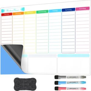 Magnetic Weekly Planner Family Self-Adhesive for Fridge – Whiteboard Monthly Planner & Family Planner Organiser – Meal Planner Week, Timetable Children, Household Plan Kitchen