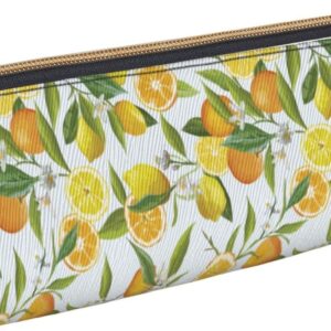 Federmäppchen mit Zitronen- und Orangenblüten-Motiv, Kosmetiktasche, Stiftetui, dreieckiges Leder, Aufbewahrungstasche, Schreibwaren-Organizer mit Reißverschluss, für das Büro von Erwachsenen