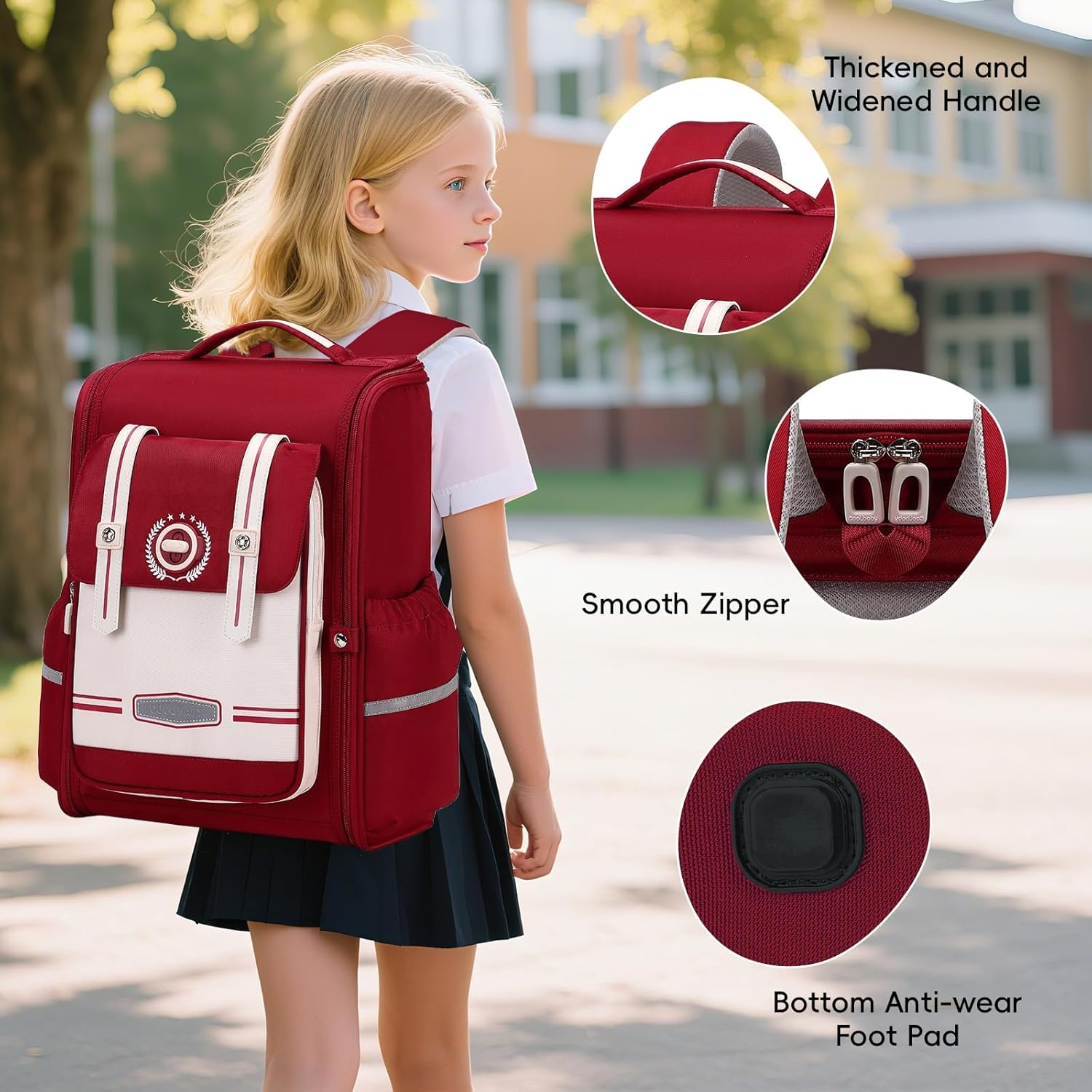 School Backpack Girls Ergonomic, Children's Backpacks 1-4th Class with Chest Strap, 2025 School Bag School Lightweight with Reflective 21L - Red – Bild 2