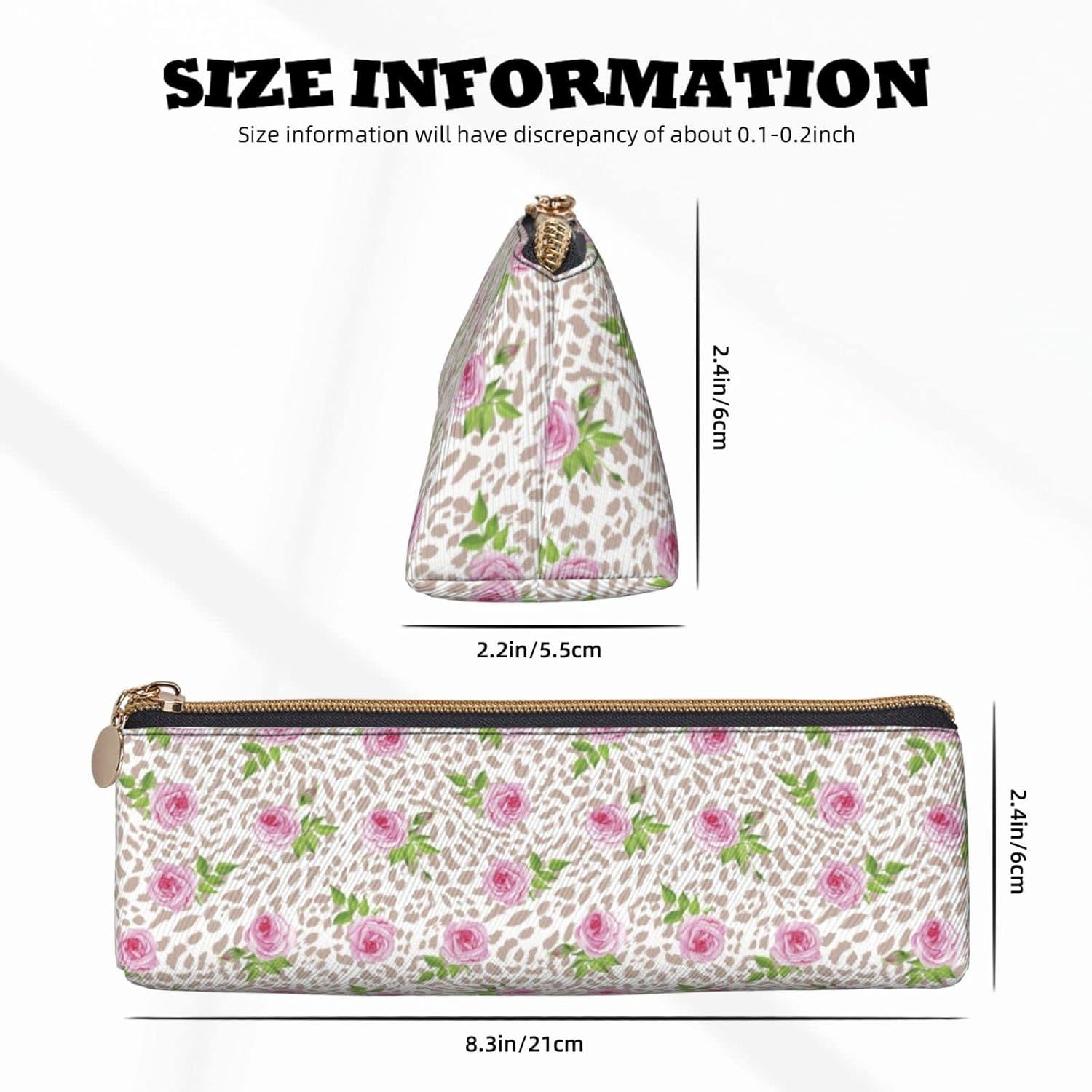 Federmäppchen mit Leoparden- und Rosen-Blumenmuster, Kosmetiktasche, Stifttasche, dreieckiges Leder, Aufbewahrungstasche mit Reißverschluss, Schreibwaren-Organizer für Erwachsene im Büro – Bild 2