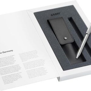 LAMY Set of 1 x ST Twin Pen 645 Multi-Pen System Stainless Steel Ballpoint Pen and Pencil in Silver and 1x Genuine Leather Case in Black for Two Writing Instruments