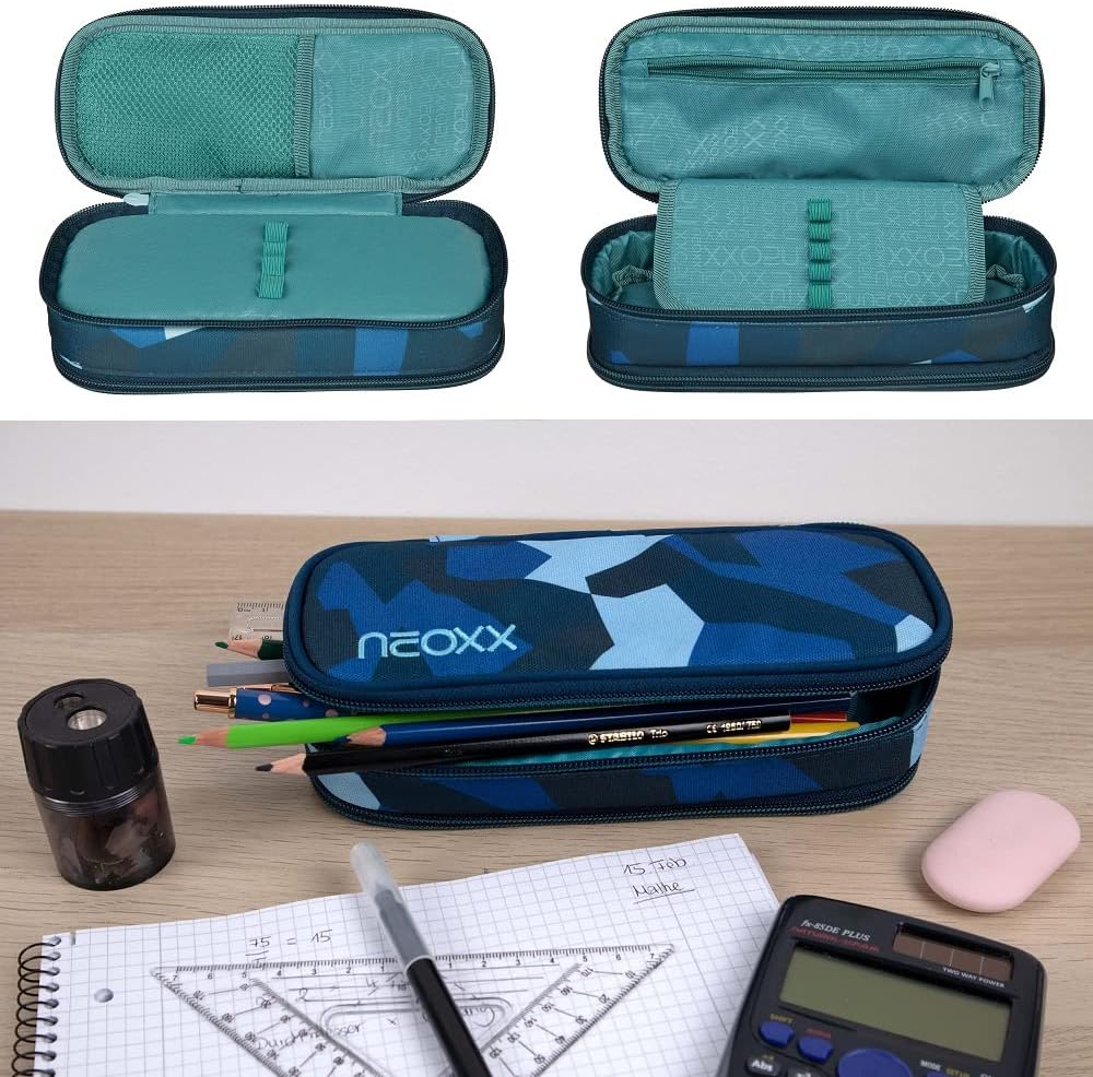 Familando Neoxx School Backpack 4-Piece Set with Pencil Case, Water Bottle and Rain Cover Backpack for School Ergonomic School Bag School Bag 5th to 12th Class, Camo Nation / Blue – Bild 6