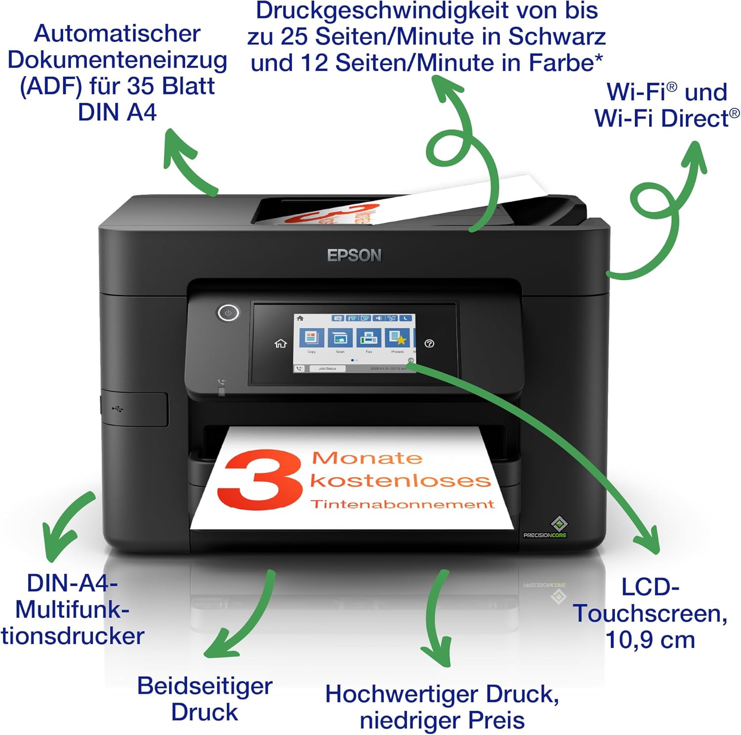 Epson Workforce Pro WF-4820DWF 4-in-1 Ink Multifunctional Device (Print, Scan, Copy, Fax, ADF, WiFi, Ethernet, NFC, Duplex, Single Cartridges, DIN A4), incl. 9 Months ReadyPrint Flex Ink Tariff, Black – Bild 2