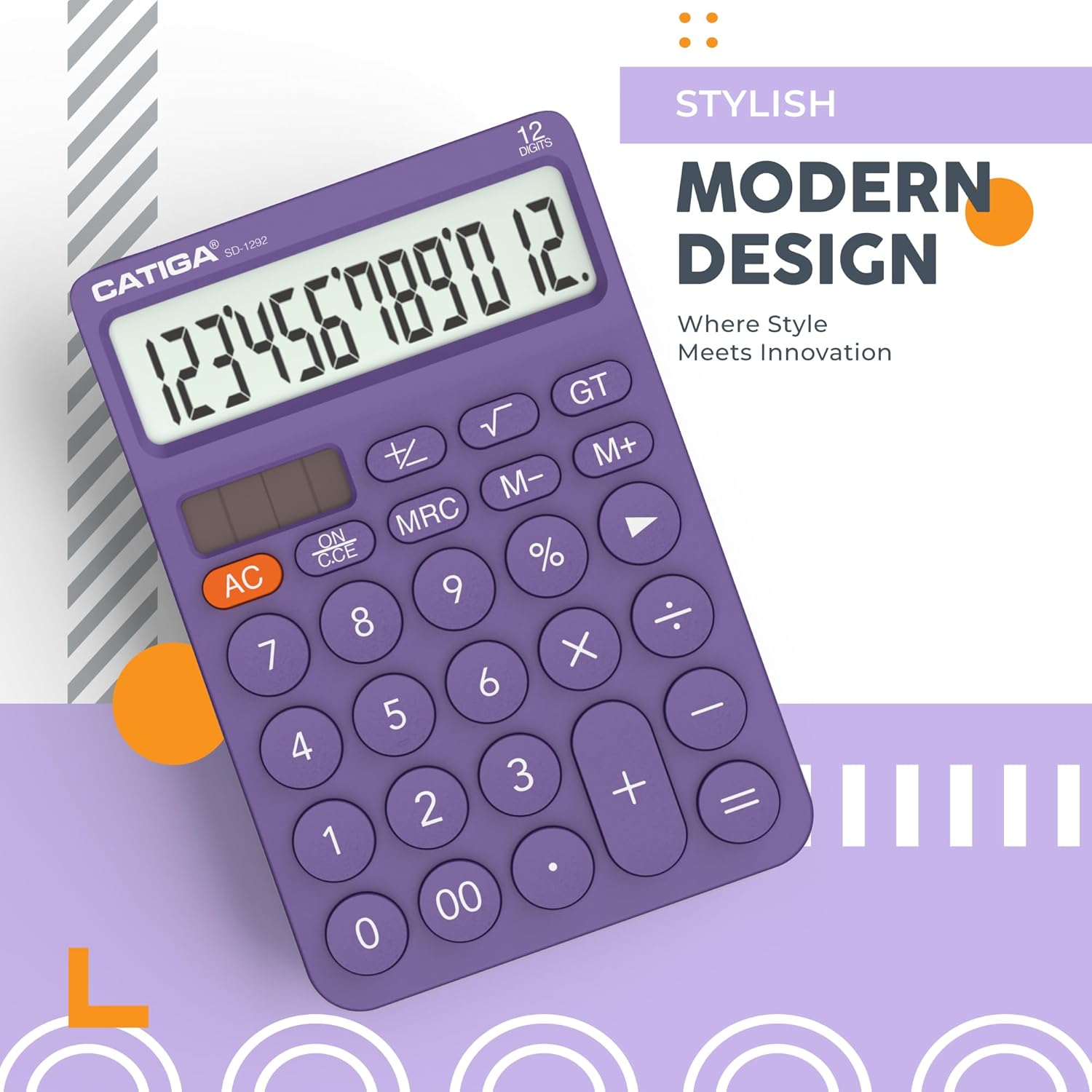 CATIGA 12 Digit Desktop Calculator with Large LCD Display, Round Design, Big Button, Solar and Battery Dual Power, Standard Function for Office, Home, School, SD-1292 – Bild 6