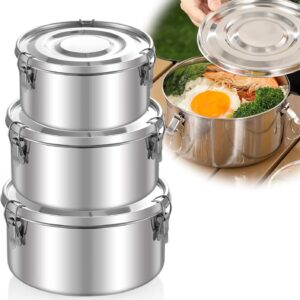 Lunch Box Stainless Steel Round, Pack of 3 Adult Lunch Box, Leak-Proof, BPA-Free Lunch Box for Adults and Children, Portable and Environmentally Friendly Lunch Box, 660, 1040, 1590 ml