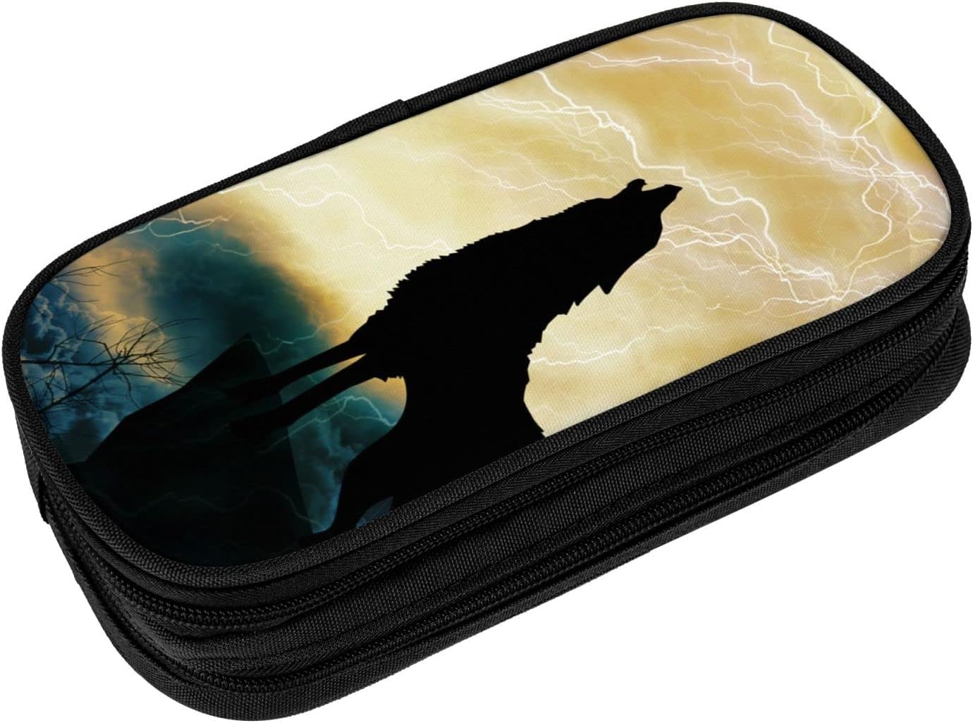 Large Capacity Wolf Full Moon Howl Blue Pencil Box Pen Pouch for Middle/High School Office College Adult Girl and Boy, As Pic, Bag organiser – Bild 2
