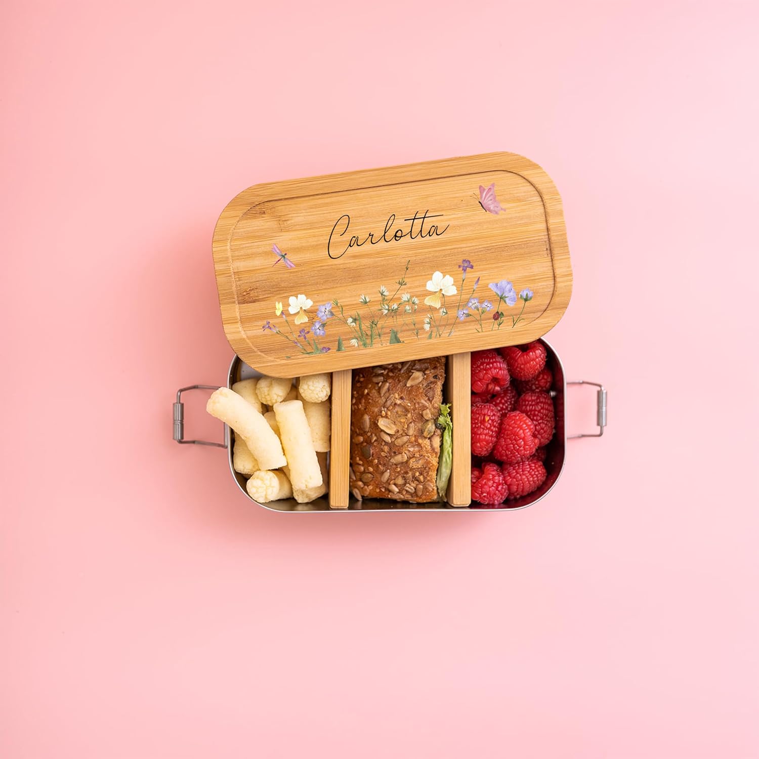 Personalised Lunch Box for Children with Special Print - Robust Stainless Steel Lunch Box - Personalised Gifts for Children and Adults (Flower Meadow, Small Tinplate) – Bild 3
