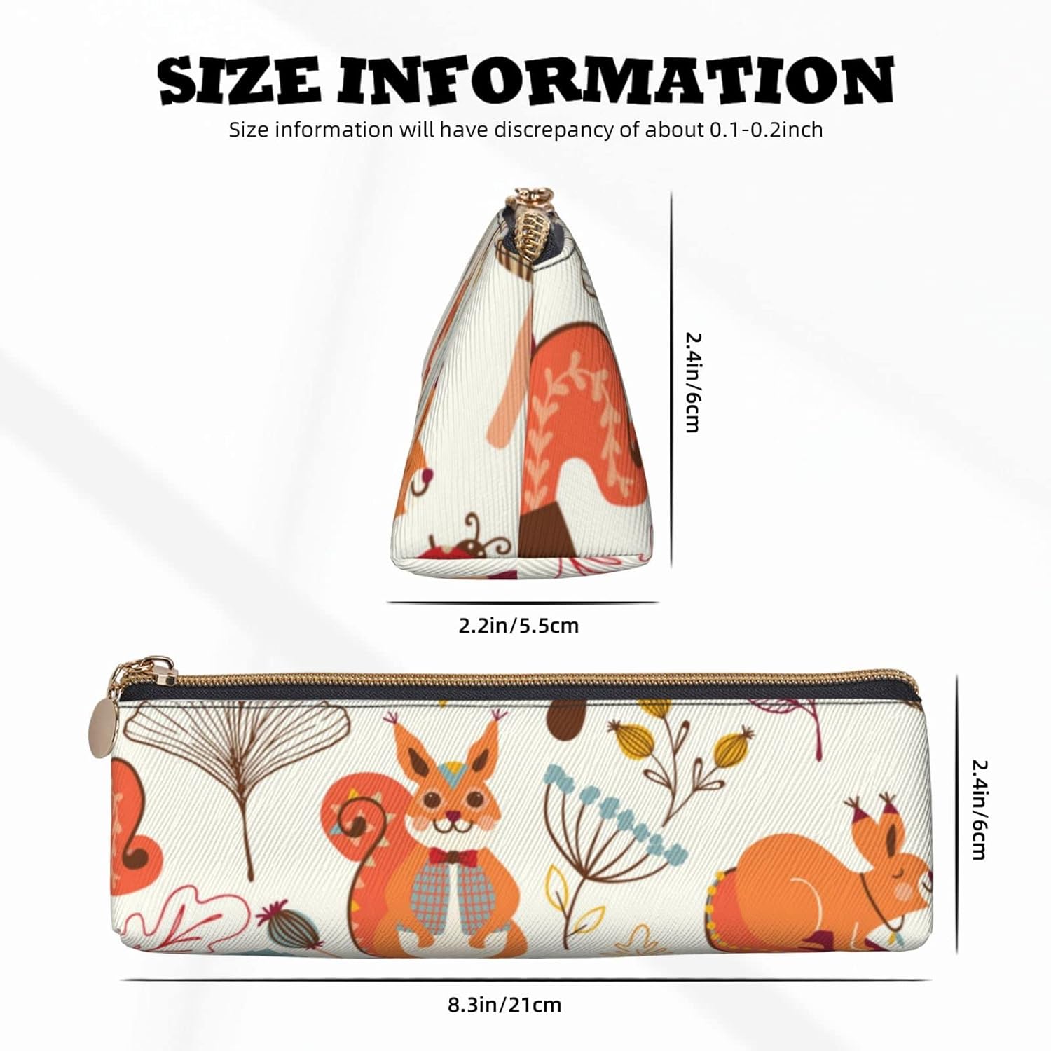 Cute Squirrel Mushroom Pencil Case Triangle Portable Pencil Case Leather Organizer Zipper Cosmetic Bag, White, Bag organiser – Bild 6