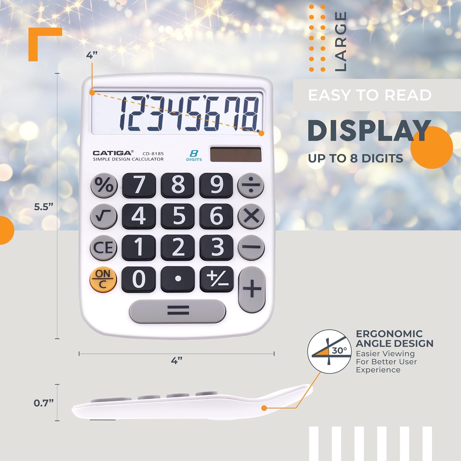 CATIGA 8 Digit Desktop Calculator with Solar and Battery Powered, Easy-to-Read LCD Display and Large Buttons - Ideal for Home, Office, School, Teaching and Business, CD-8185 – Bild 4