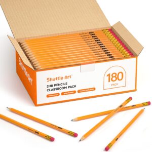 Shuttle Art HB Pencils, Pack of 180 Pre-Sharpened Yellow Pencils with Eraser, Graphite Pencils in Bulk Packaging, Pencil Set for Children and Adults for Writing, Drawing and Sketching