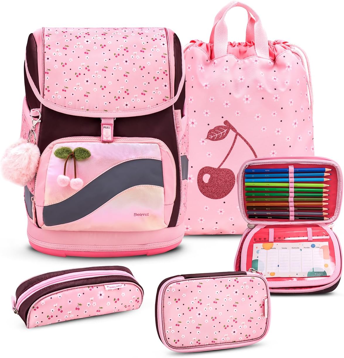 Belmil Smarty Plus Premium School Bag Set 405-51/P/S (Cherry Blossom 2)