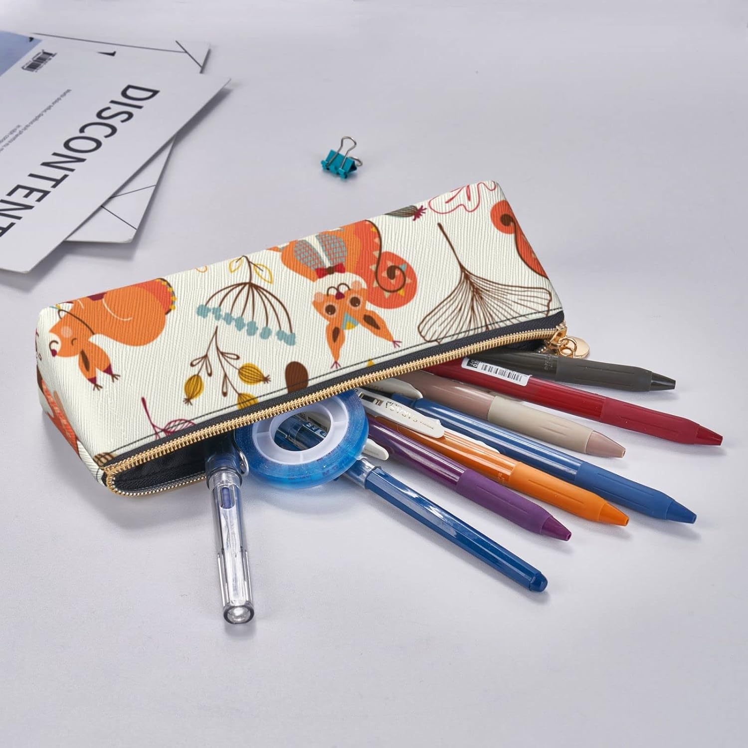 Cute Squirrel Mushroom Pencil Case Triangle Portable Pencil Case Leather Organizer Zipper Cosmetic Bag, White, Bag organiser – Bild 7