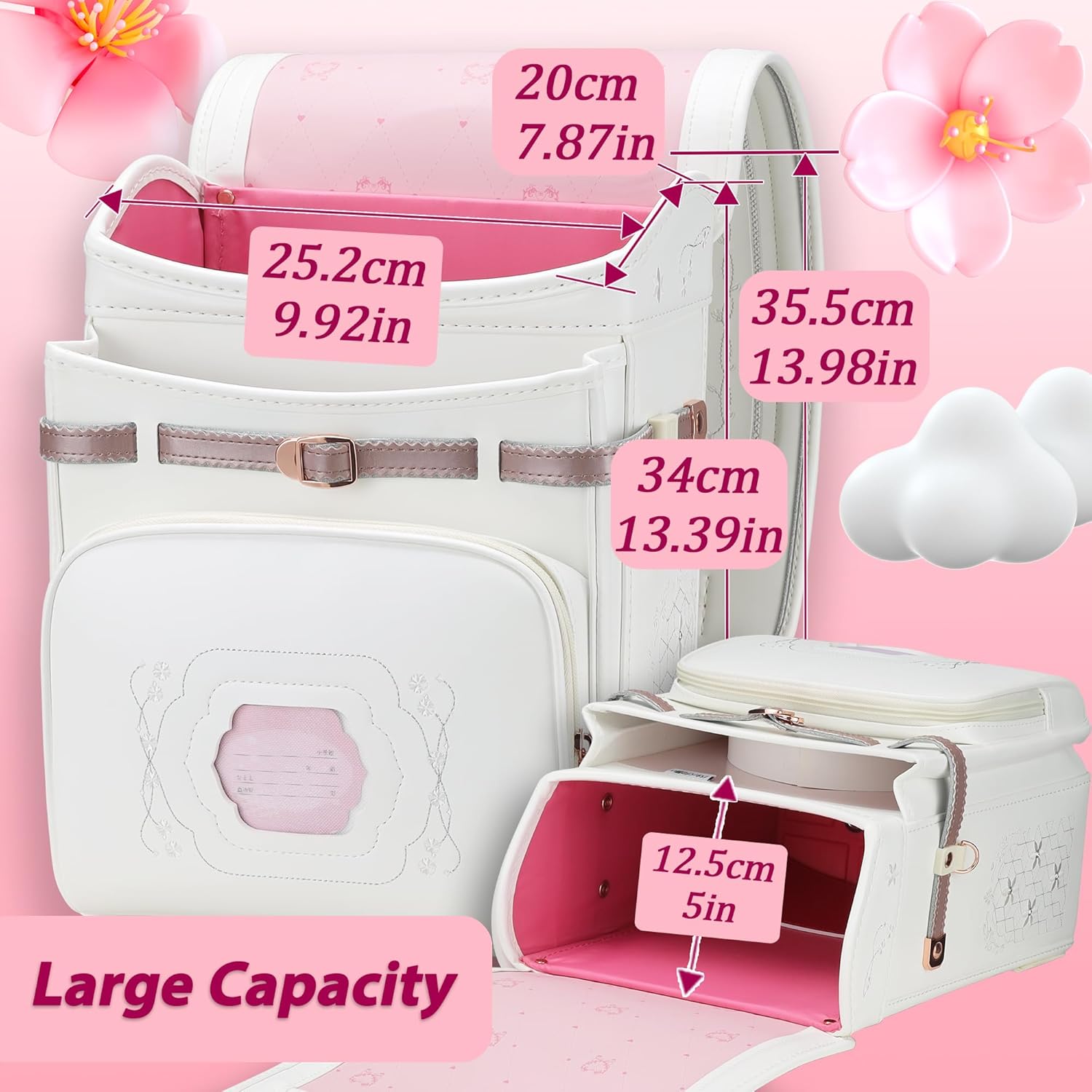 IwaiLoft Ransel Randoseru Backpack with Automatic Shoulder Bag for Girls Japanese School Bag Embroidery PU Bookbag for Women – Bild 3