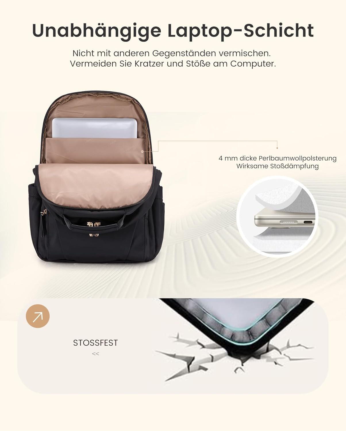 LOVEVOOK Laptop Backpack Women's Waterproof Work Backpack School Backpack Teenager for Large Water Bottle Elegant School Bag Backpacks Backpack for Work School University Travel, black, 15.6 inches – Bild 5