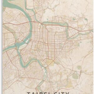 LZTEN Taipeh Stadtkarte Taiwan Poster, Vintage-Druck, Leinwand, Wandkunstdruck, Poster für Zuhause, Schule, Büro, Dekoration, ungerahmt, 60 x 90 cm