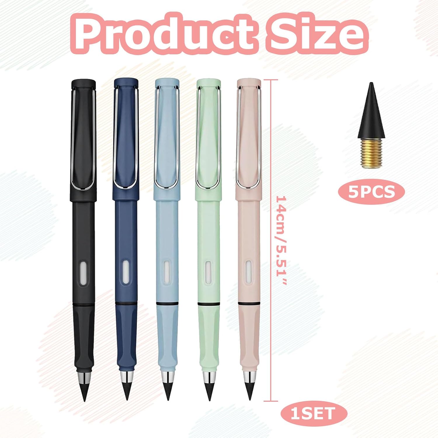 Magic Pencil, Swify Pencil, Pencils, Magic Pencils, Pack of 5 Metal Inkless Pencils, Magic Pencil with 5 Interchangeable Heads and 5 Eraser Interchangeable Head – Bild 2