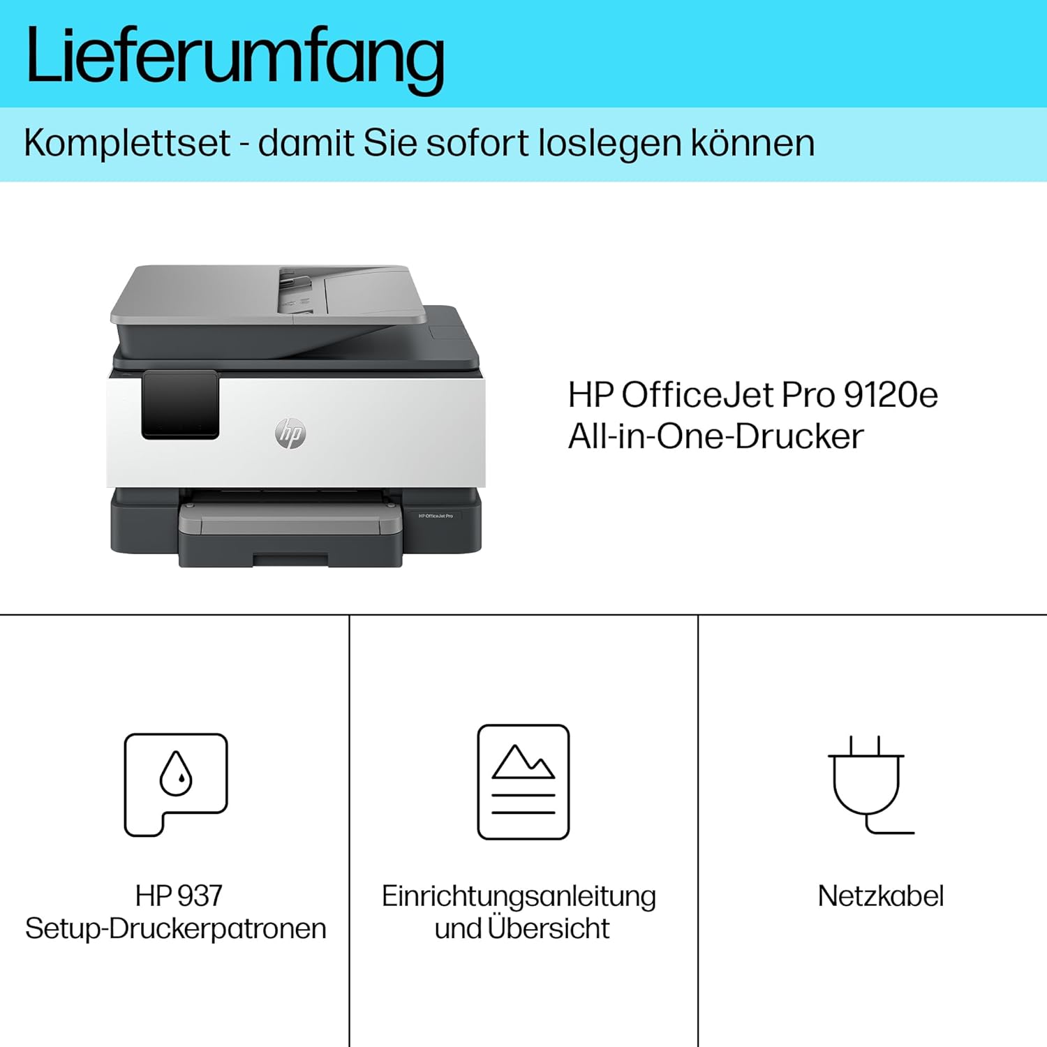 HP OfficeJet Pro 9120e Multifunction Printer, 3 Months Free Printing with HP Instant Ink Included, HP+, Printer, Scanner, Copier, Fax, Wi-Fi, LAN, Duplex, Airprint, Grey/White – Bild 4