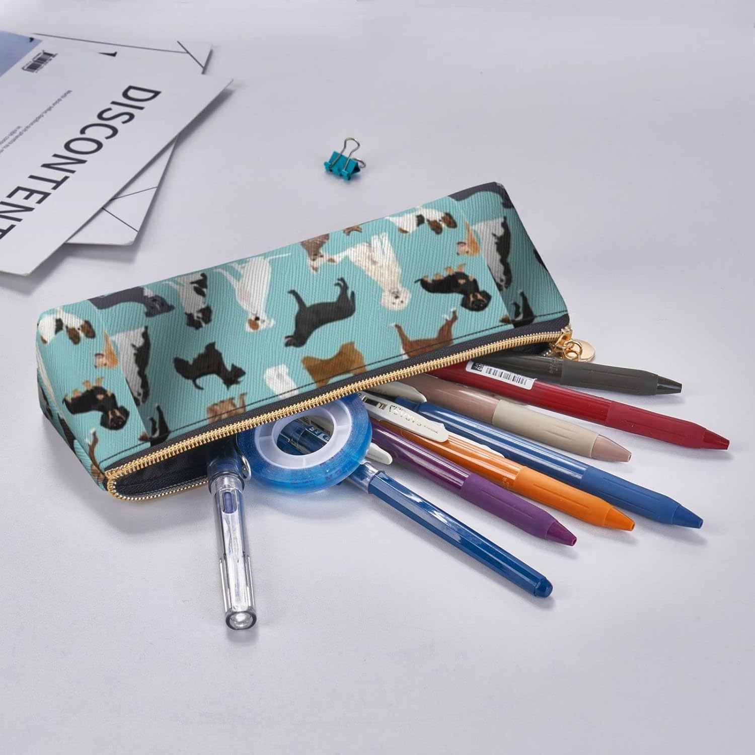 Dog Pencil Case Triangle Portable Pencil Case Leather Organizer Zipper Cosmetic Bag, White, Bag organiser – Bild 7