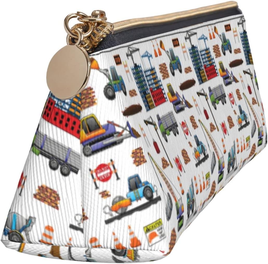 Federmäppchen mit BAU-LKW-Muster, Kosmetiktasche, Stiftetui, dreieckiges Leder, Aufbewahrungstasche, Schreibwaren-Organizer mit Reißverschluss, für das Büro von Erwachsenen – Bild 4