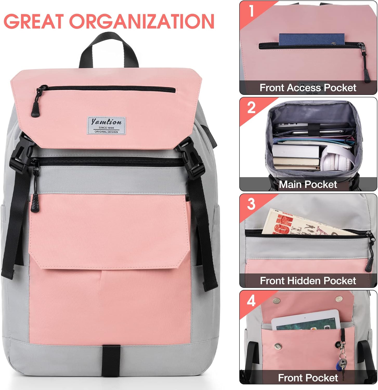 YAMTION 17 Inch Backpack Laptop Women's School Backpack Girls Teenager Backpack School Women School Bag with Laptop Compartment Daypack Women for University Study Office – Bild 2