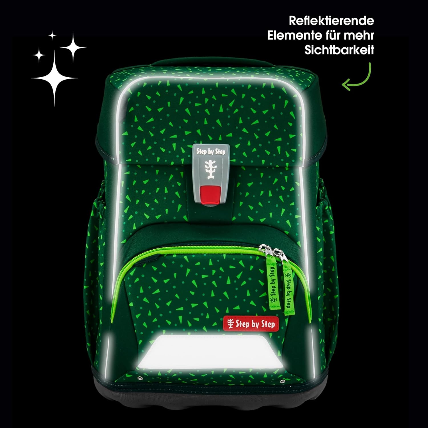 Step by Step Basis Green Graphics School Bag Set, 4 Pieces, Green, Ergonomic Satchel with Reflectors, Hip and Chest Strap, for Children from 1st Grade, 20 Litres – Bild 7