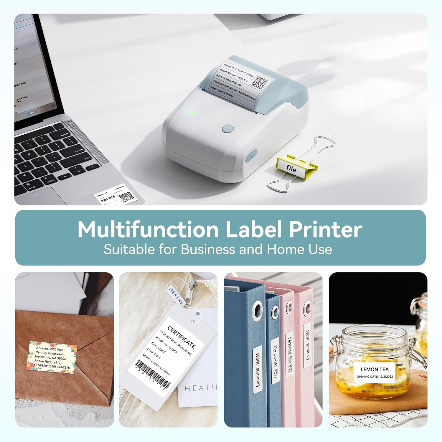 NIIMBOT B1 Label Printer with 1 Roll Starter Tape, Bluetooth Self-Adhesive Labeler, Labelling Device, Print Size 20-50 mm, Compatible with iOS and Android for Home, Office (Light Blue) – Bild 5